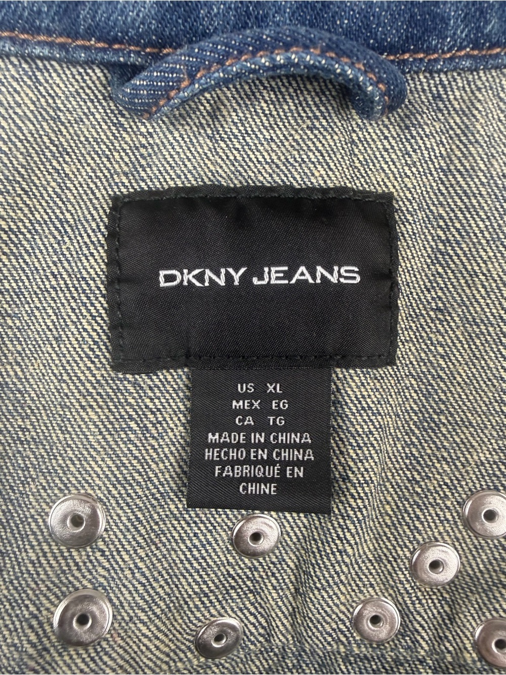 DKNY Blue Denim Jacket with Silver Stud Accents Size XL - Picture 6 of 7